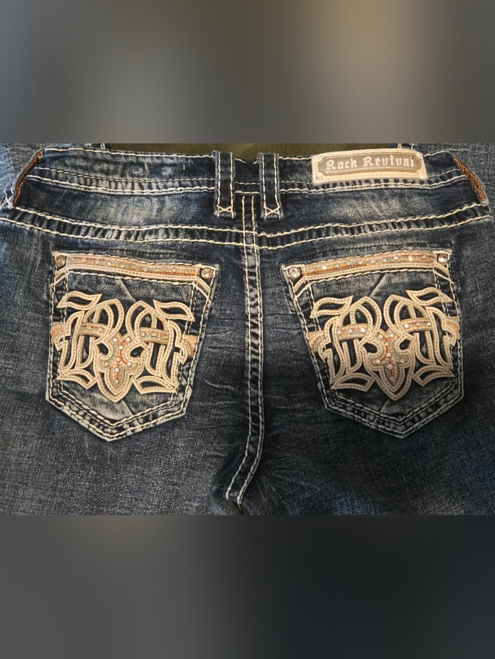 Rock Revival Women's Dark Wash skinny Jeans with Embellished Pockets